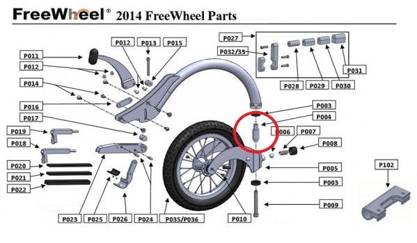 PIÈCE DÉTACHÉE FREEWHEEL P004 CANON AXE DE FOURCHE